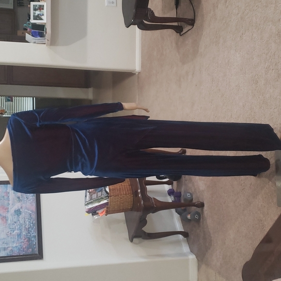 Geneva s irredescent asymmetrical top wide leg pant stretchy velour - Picture 9 of 9